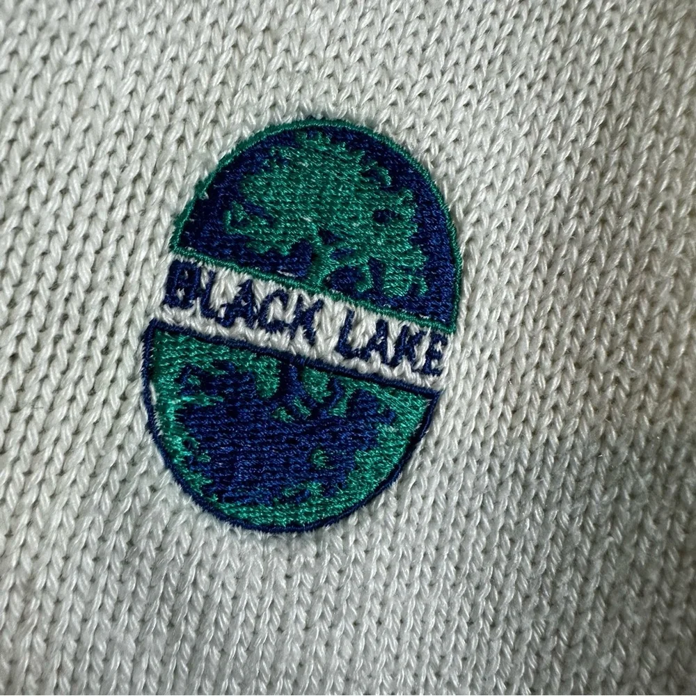 Vintage IZOD Club Black Lake Golf V Neck Stripe Diamond Sweater FLAWED R… - Picture 7 of 14